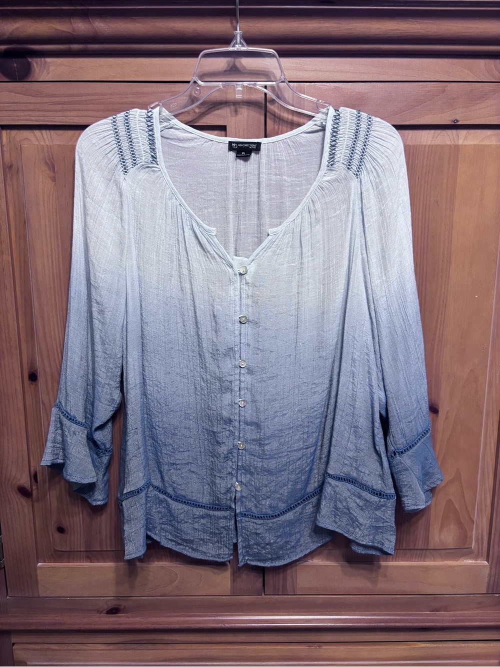 new directions Light Blue Ombre Button-Down Peasant Blouse